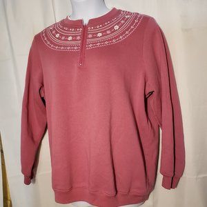 woman pink sweatshirt with white trim  Sz XL